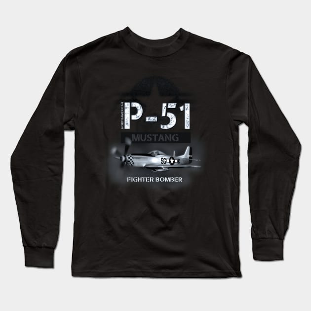 P51 Mustang Fighter Bomber Long Sleeve T-Shirt by hardtbonez